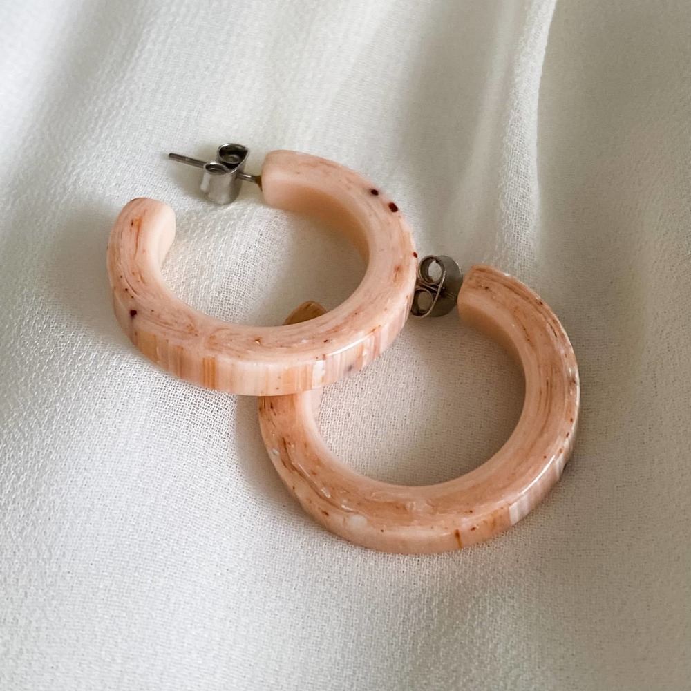 VTG Pink Marbled Block Hoop Earrings